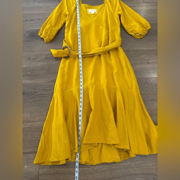 Maeve By Anthropologie Artemis Yellow Belted Asymmetric Midi Dress Size 2 - Picture 14 of 14